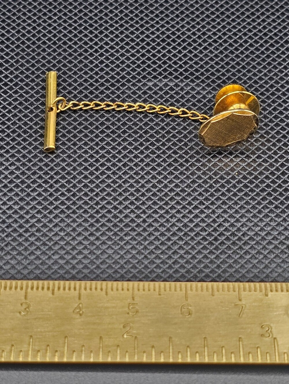 Gold Tone Oval Tie Tack with Chain